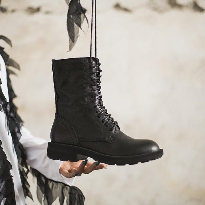Women's Boots Lace Closure Mid Ankle Block Heel Casual