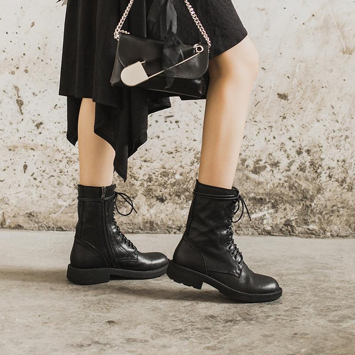 Women's Boots Lace Closure Mid Ankle Block Heel Casual