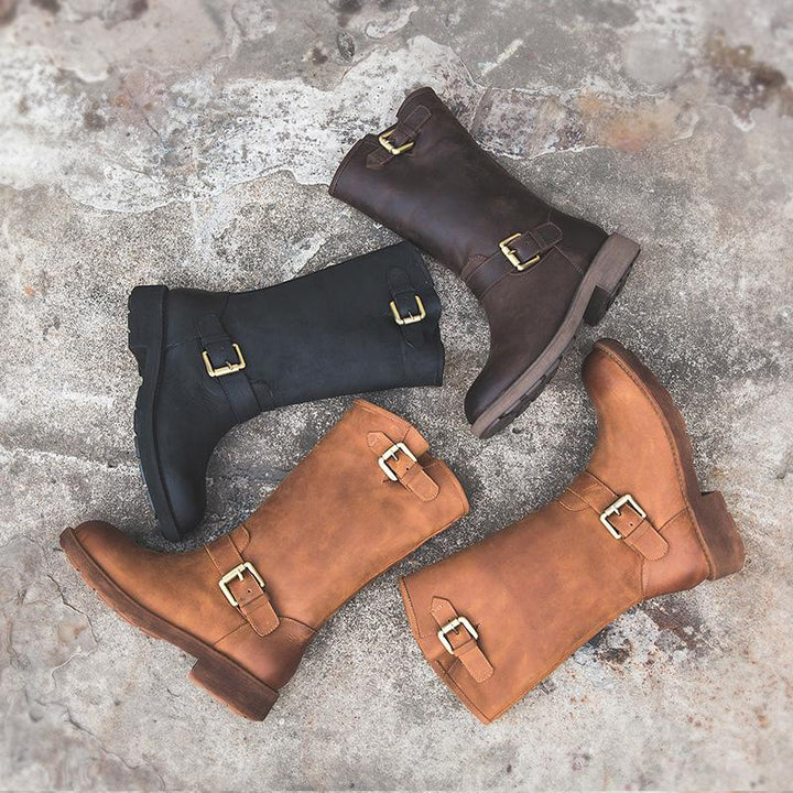 Women's Buckle Boots – Bold Style, Comfortable Fit – Casual Footwear