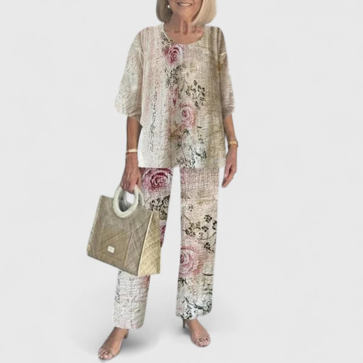 Suzette | Floral Cropped Wide Leg Two-Piece Set for Women