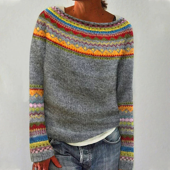 Women's Fair Isle Sweater Long Sleeve Round Neck Knit Pullover