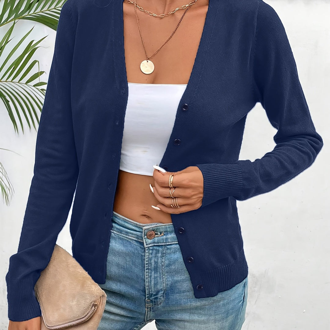Women's Button-Up Cardigan V-Neck Long Sleeve Ribbed Knit Casual Sweater