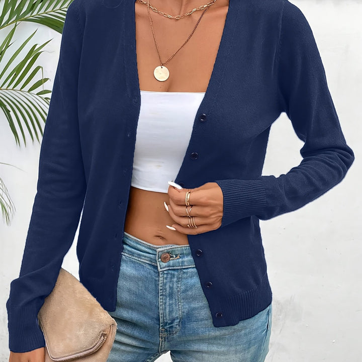 Women's Button-Up Cardigan V-Neck Long Sleeve Ribbed Knit Casual Sweater