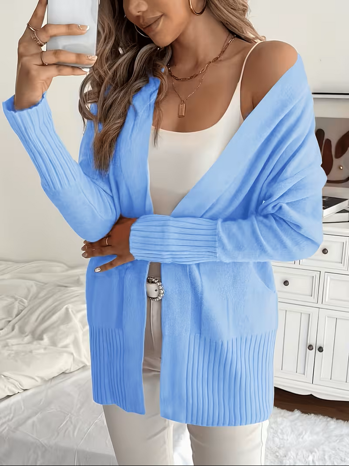 Women's Open Front Cardigan Long Sleeve Ribbed Knit Pockets Casual