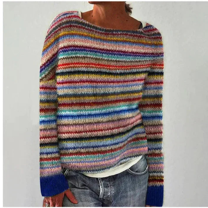 Women's Fair Isle Sweater Long Sleeve Round Neck Knit Pullover