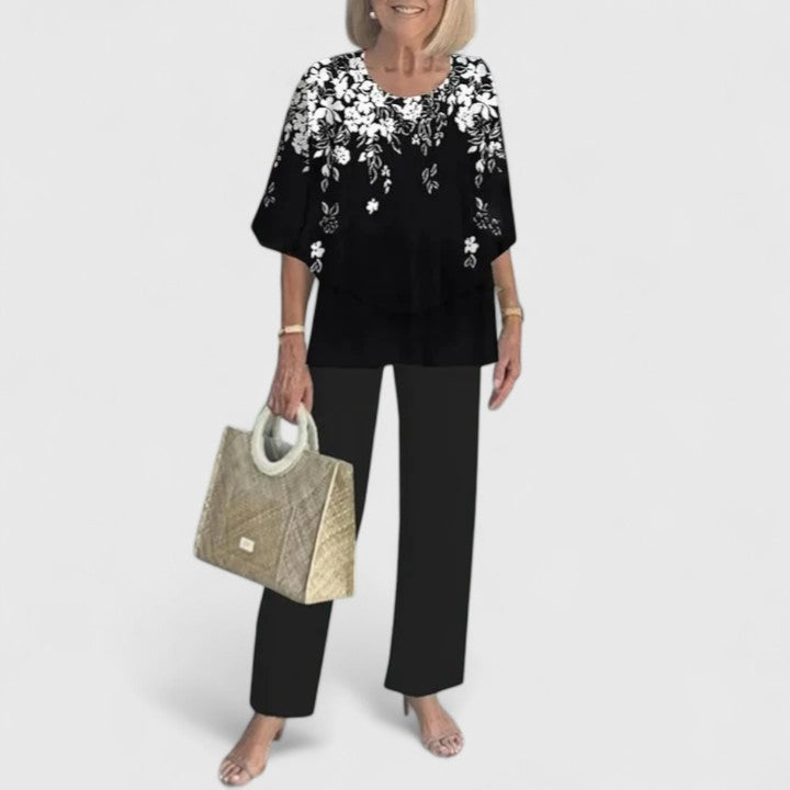 Suzette | Floral Cropped Wide Leg Two-Piece Set for Women