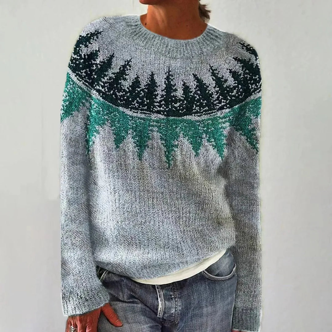 Women's Fair Isle Sweater Long Sleeve Round Neck Knit Pullover