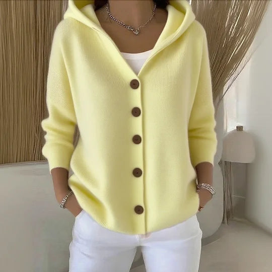 Women's Hooded Cardigan Button Front Long Sleeve Knit Casual Sweater