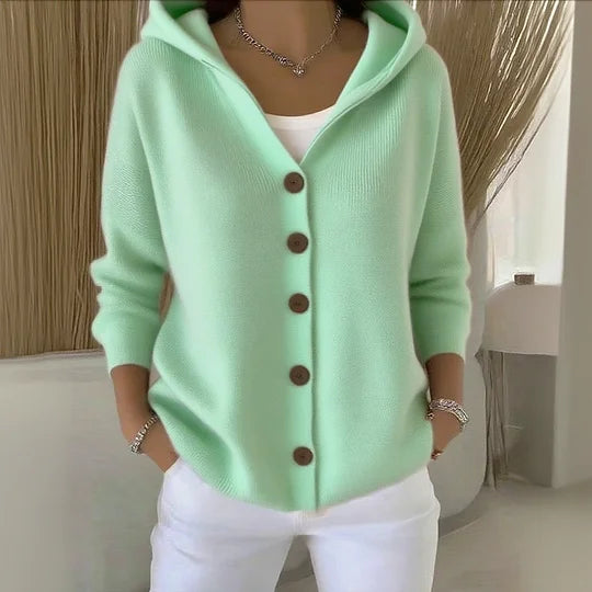 Women's Hooded Cardigan Button Front Long Sleeve Knit Casual Sweater