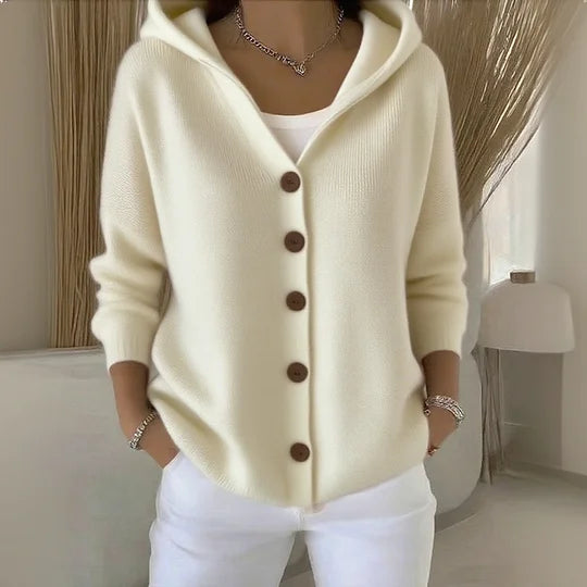 Women's Hooded Cardigan Button Front Long Sleeve Knit Casual Sweater