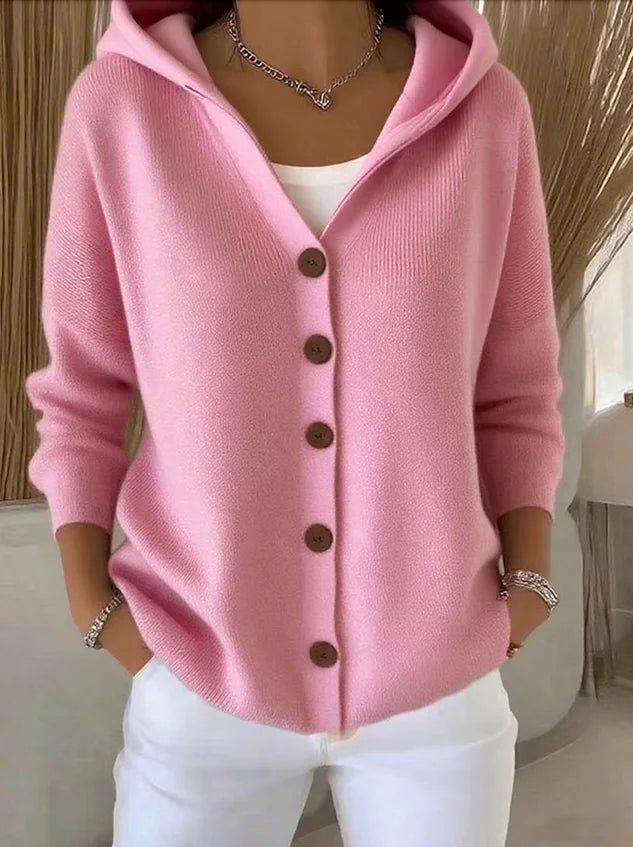 Women's Hooded Cardigan Button Front Long Sleeve Knit Casual Sweater