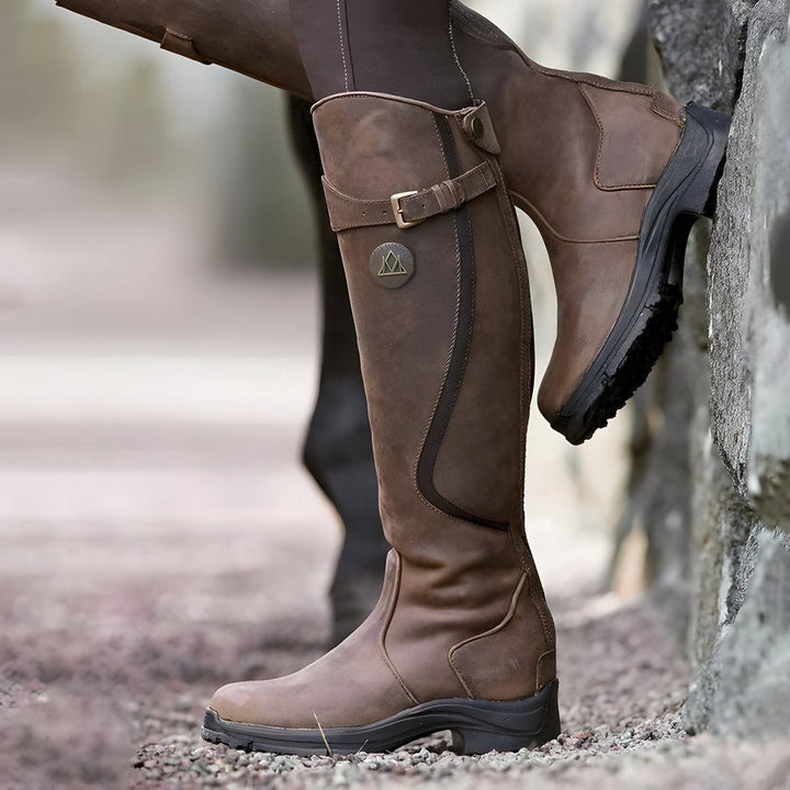 Cataleya | Leather Knee High Riding Boots with Buckle Strap for Women