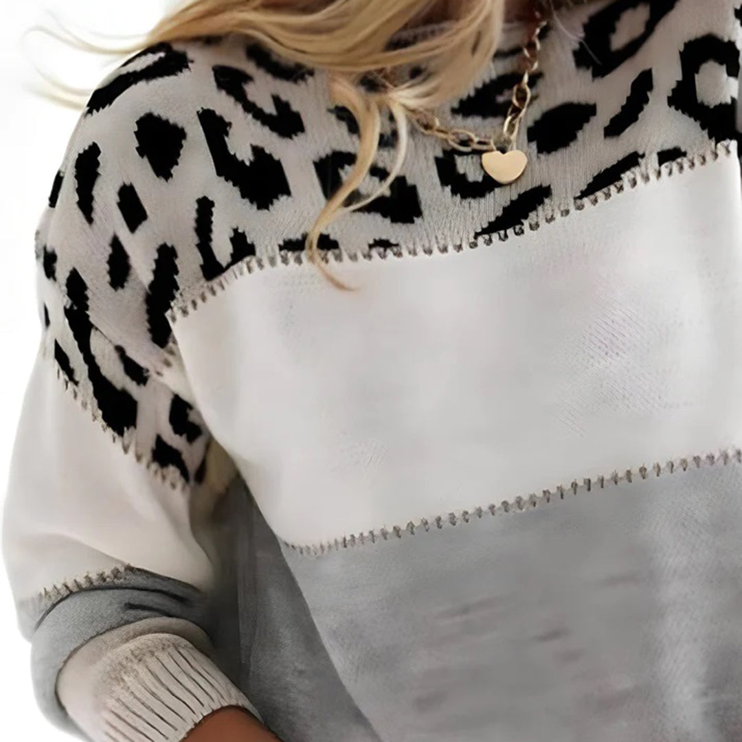 Women's Animal Print Sweater – Oversized Leopard Pattern Pullover