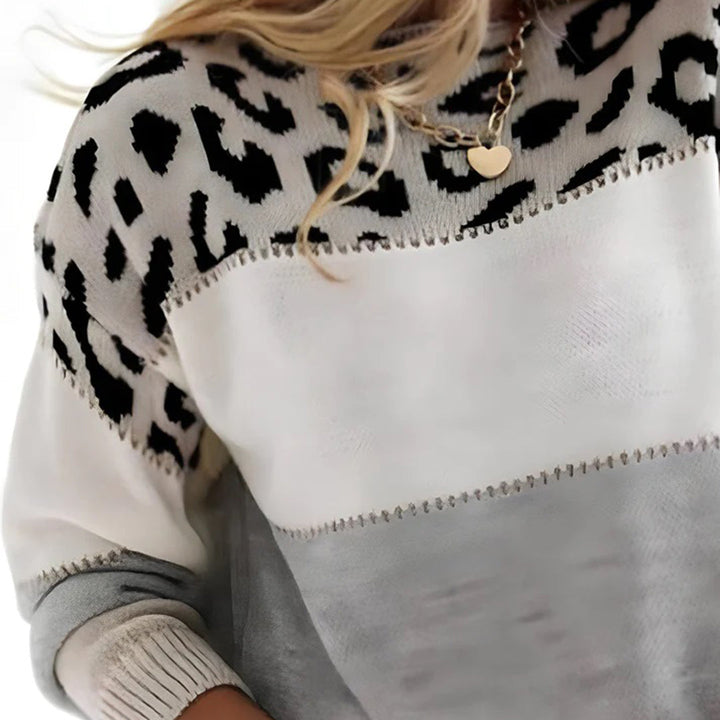 Women's Animal Print Sweater – Oversized Leopard Pattern Pullover