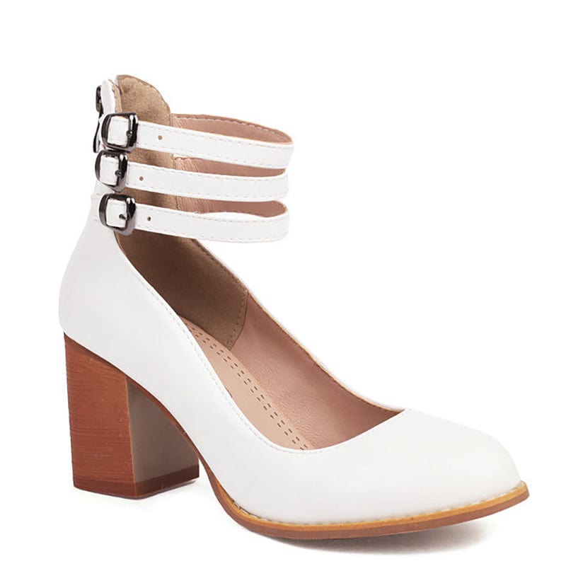 Women's Triple Buckle Block Heel Ankle Boots - Casual Footwear
