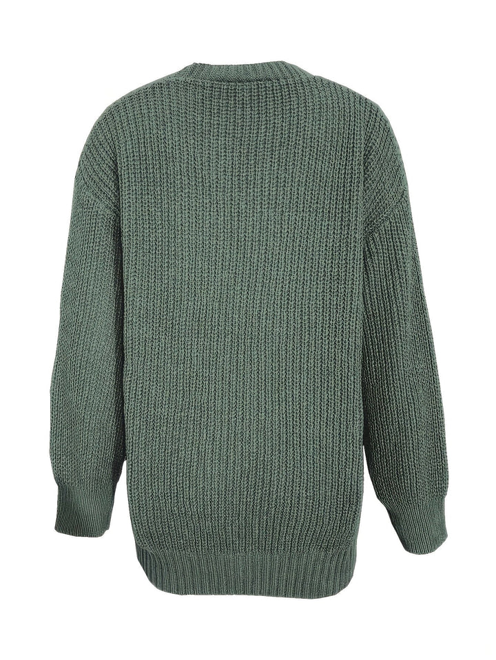 Women's Oversized Button-Front Cardigan V-Neck Long Sleeve Knit Pocket Sweater