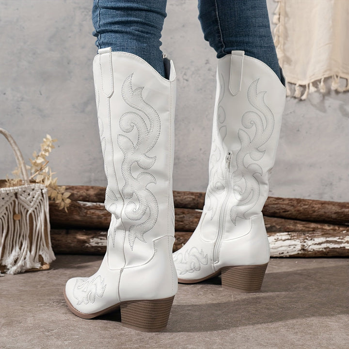 Marisol | Women's Embroidered Knee-High Western Cowboy Boots with Block Heel