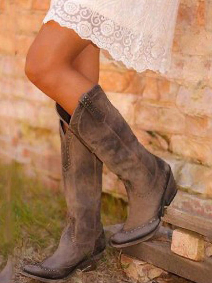 Women's Knee-High Cowboy Boots | Studded Design | Casual Footwear