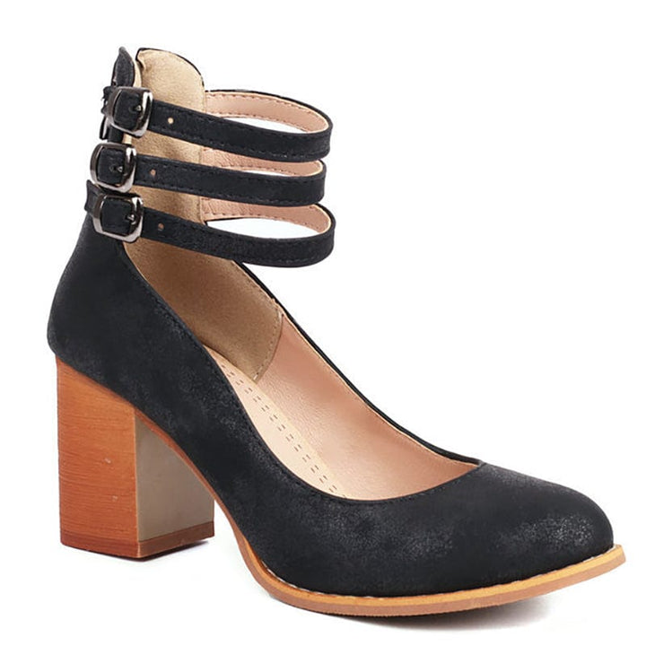 Johanna | Triple Buckle Block Heel Ankle Boots for Women