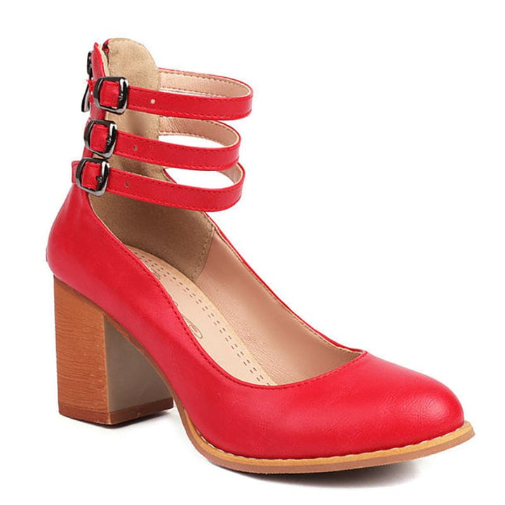 Women's Triple Buckle Block Heel Ankle Boots - Casual Footwear