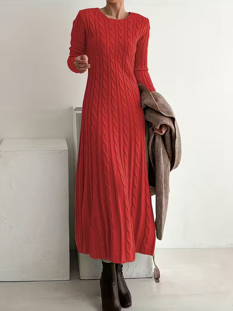 Olivia | Women's Cable Knit Maxi Dress with Long Sleeves