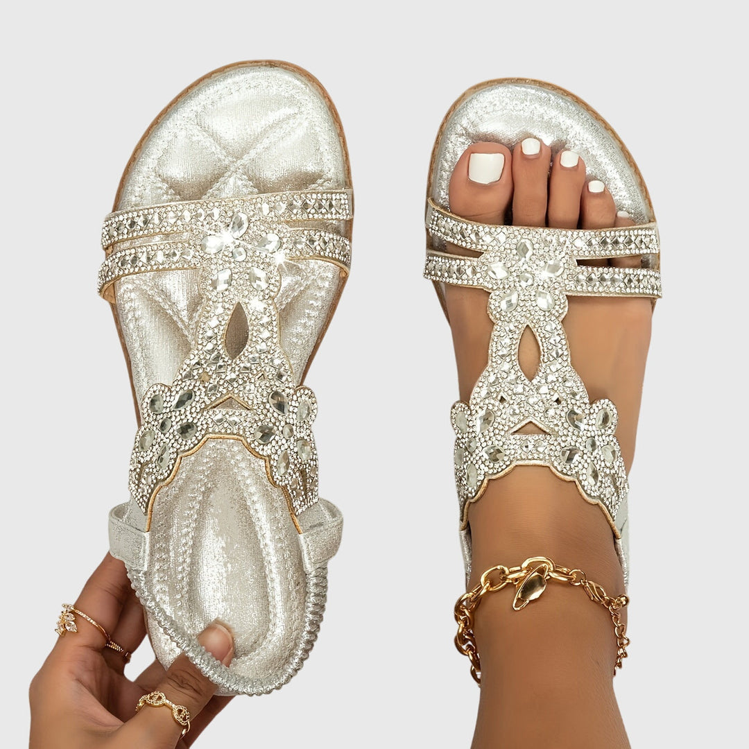 Rhinestone Embellished Boho Flat Sandal - Vacation Resort
