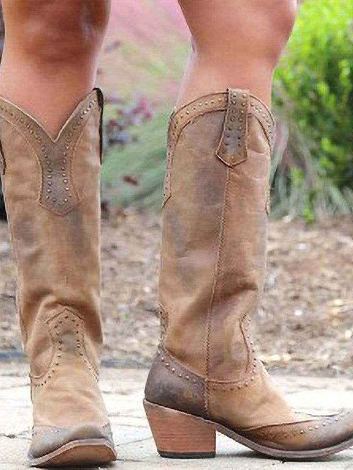 Women's Knee-High Cowboy Boots | Studded Design | Casual Footwear