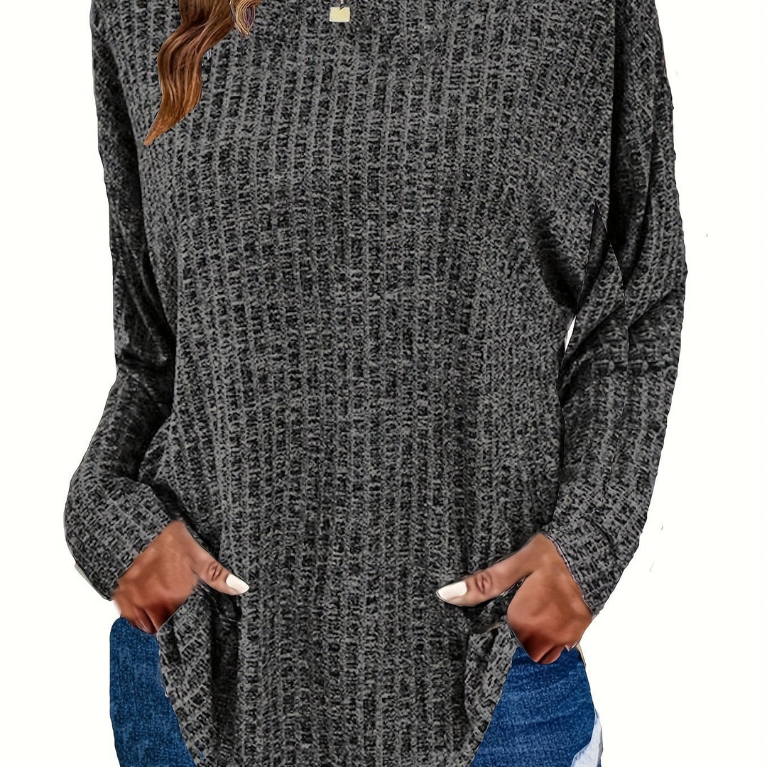 Marisol | Women's Waffle Knit Curved Hem Tunic Sweater