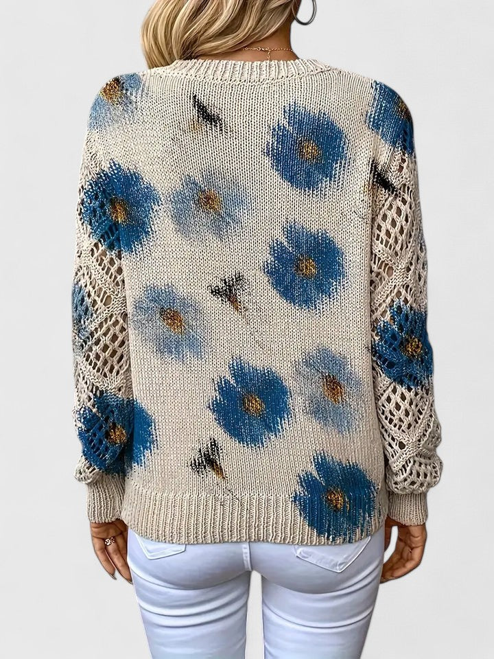 Women's V-Neck Floral Cardigan – Button Front Patterned Knit Cardigan