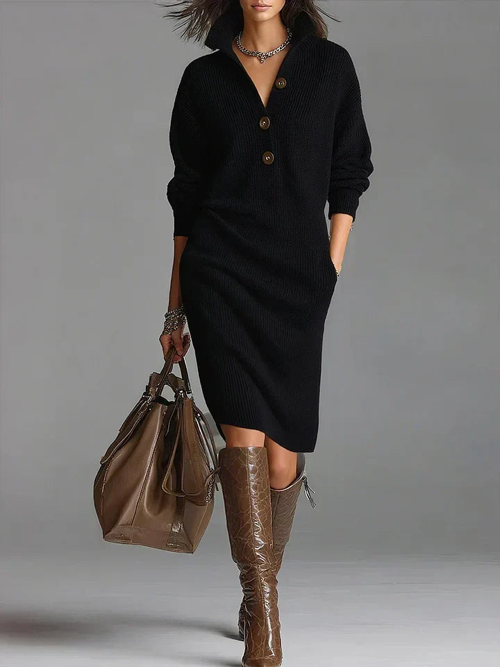 Janice | Women's Collared Button Detail Knit Sweater Dress
