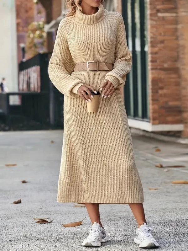 Delilah | Women's Ribbed Knit Turtleneck Maxi Sweater Dress