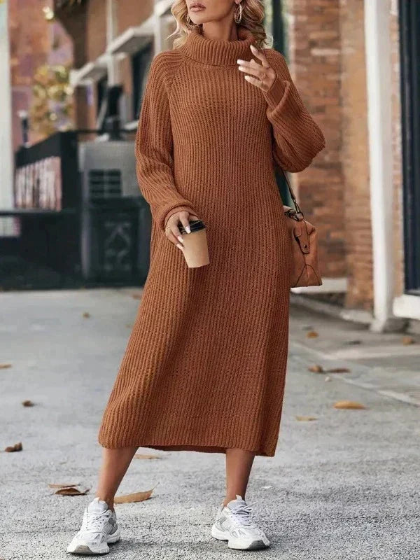 Delilah | Women's Ribbed Knit Turtleneck Maxi Sweater Dress
