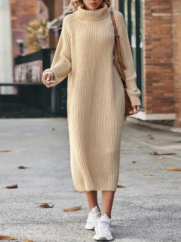 Delilah | Women's Ribbed Knit Turtleneck Maxi Sweater Dress