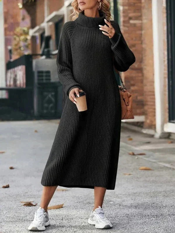 Delilah | Women's Ribbed Knit Turtleneck Maxi Sweater Dress