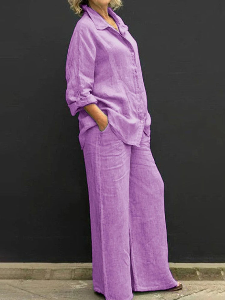 Petra | Wide Leg Shirt Set with Button-Down for Women