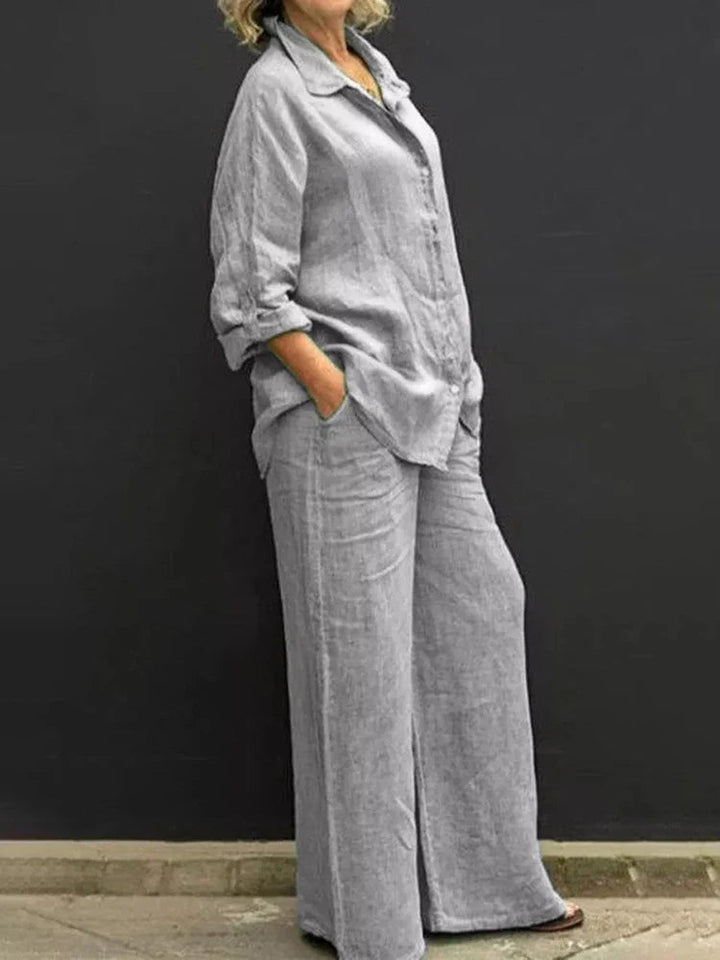 Petra | Wide Leg Shirt Set with Button-Down for Women