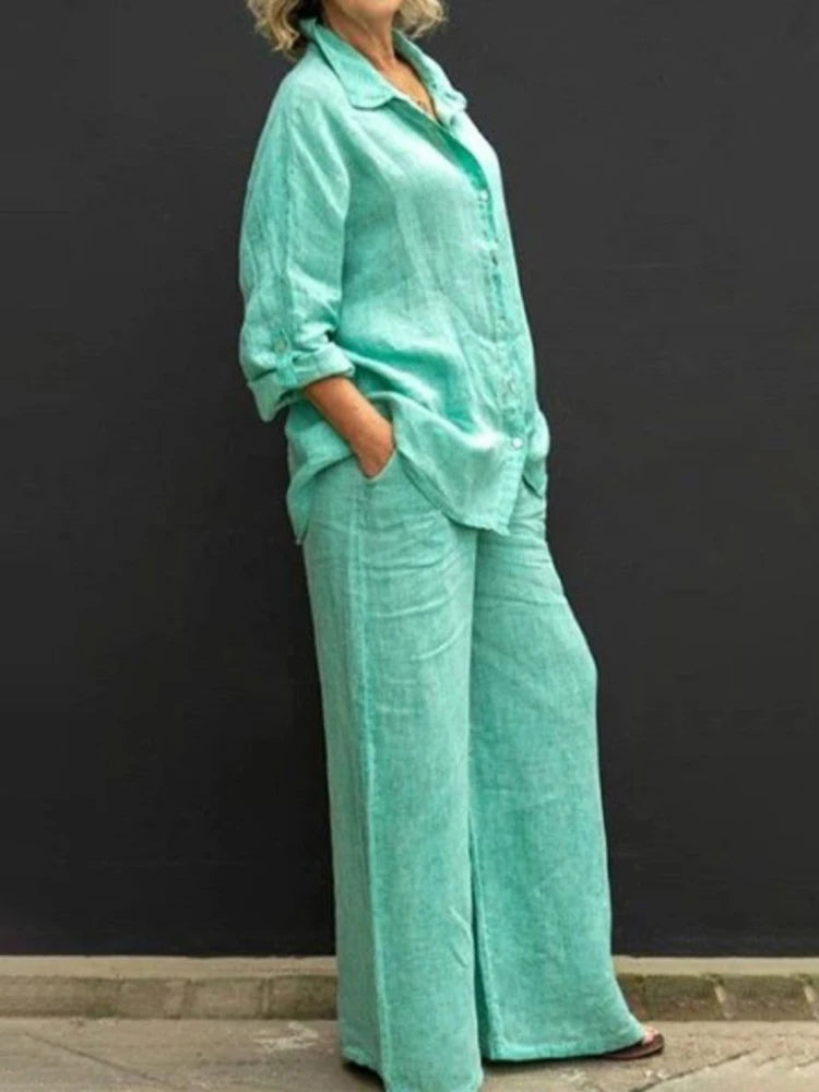 Petra | Wide Leg Shirt Set with Button-Down for Women