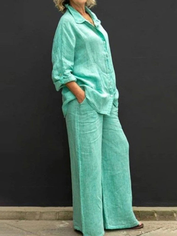 Petra | Wide Leg Shirt Set with Button-Down for Women