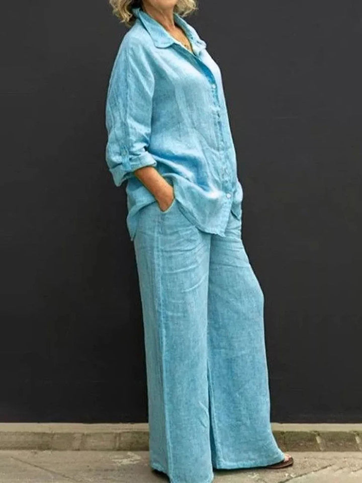 Petra | Wide Leg Shirt Set with Button-Down for Women