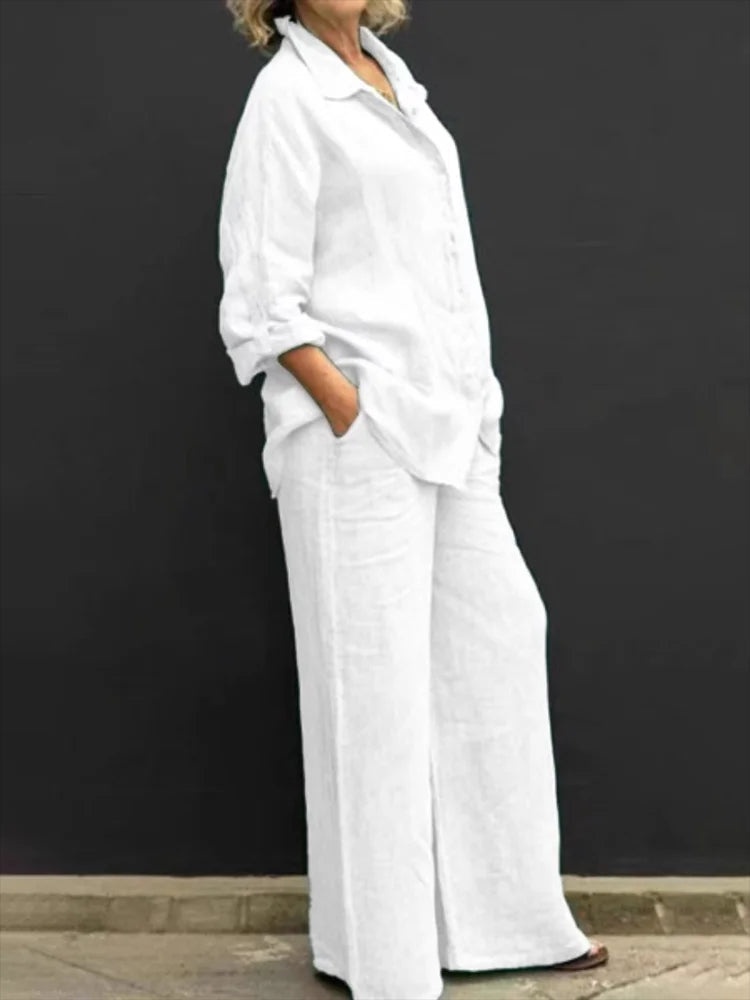 Petra | Wide Leg Shirt Set with Button-Down for Women