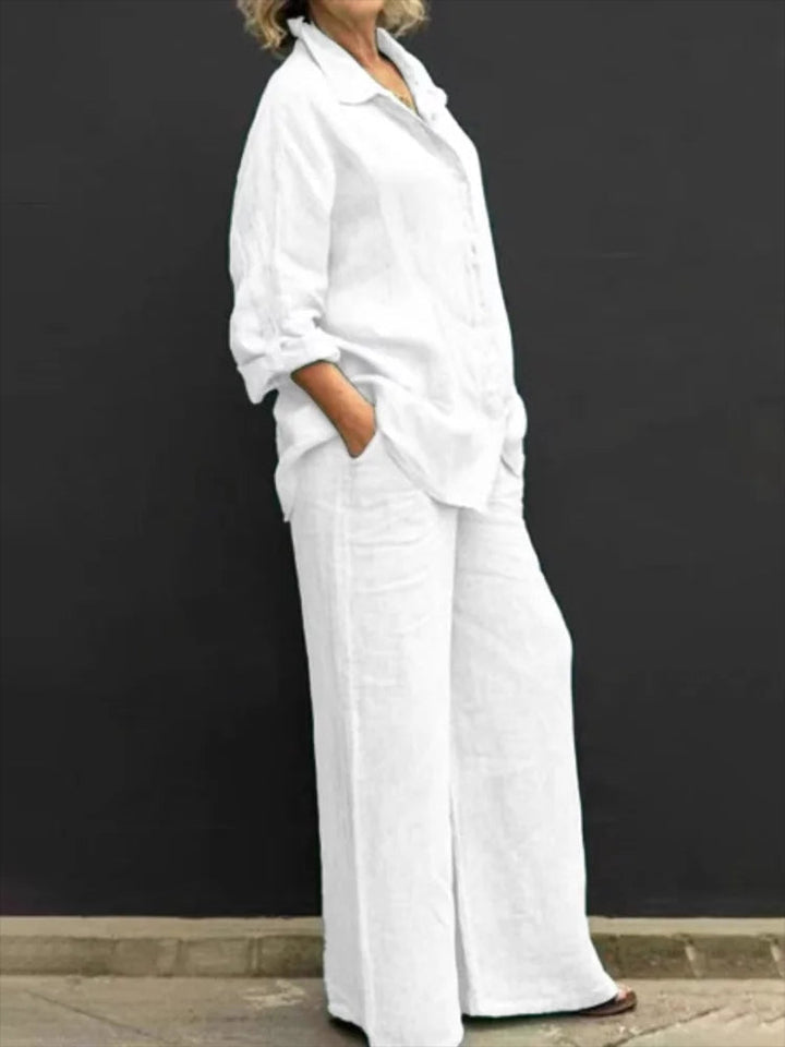 Petra | Wide Leg Shirt Set with Button-Down for Women