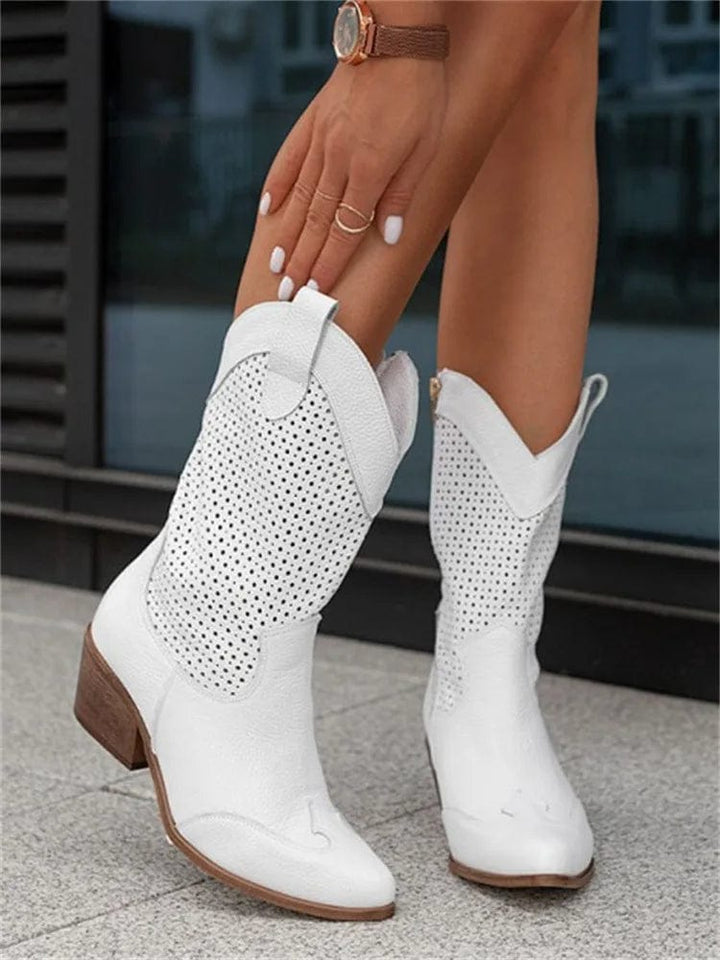Valentina | Perforated Block Heel Cowboy Boots for Women