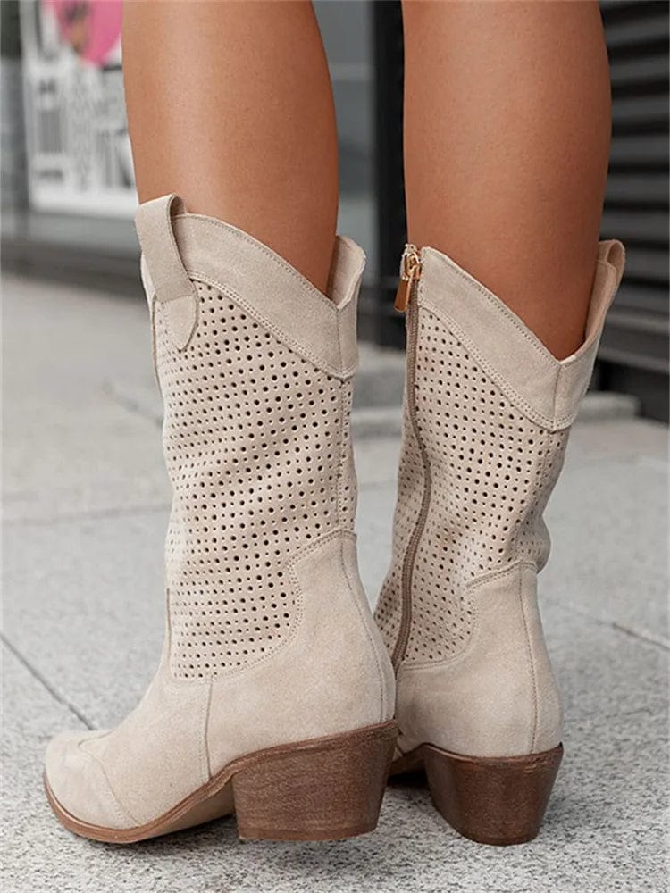 Valentina | Perforated Block Heel Cowboy Boots for Women