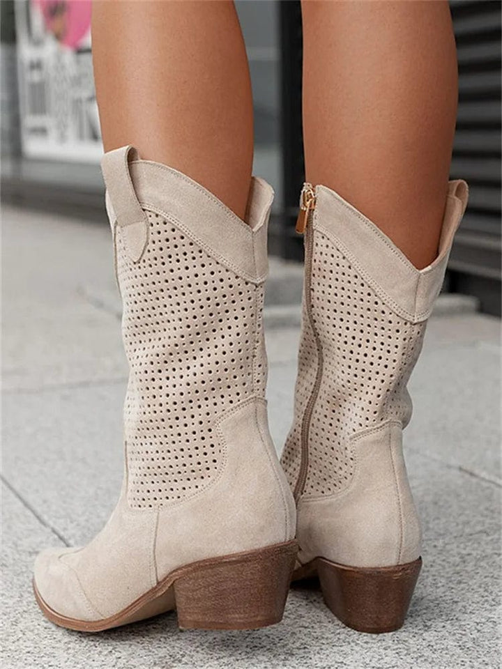 Valentina | Perforated Block Heel Cowboy Boots for Women