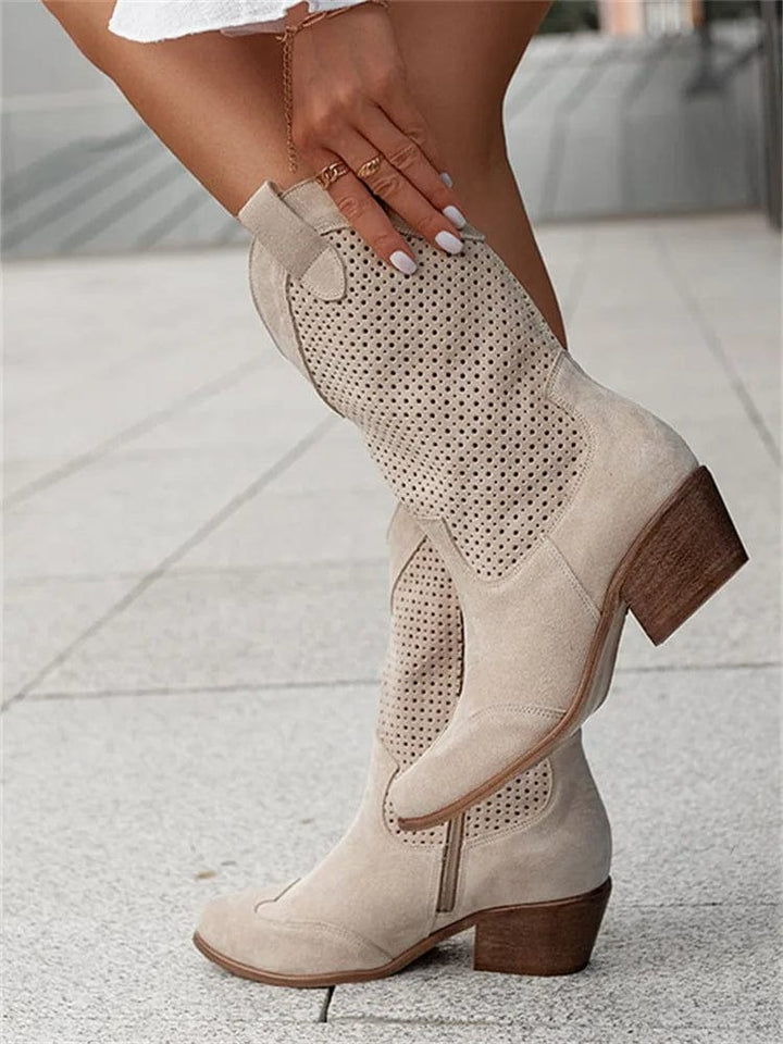 Valentina | Perforated Block Heel Cowboy Boots for Women