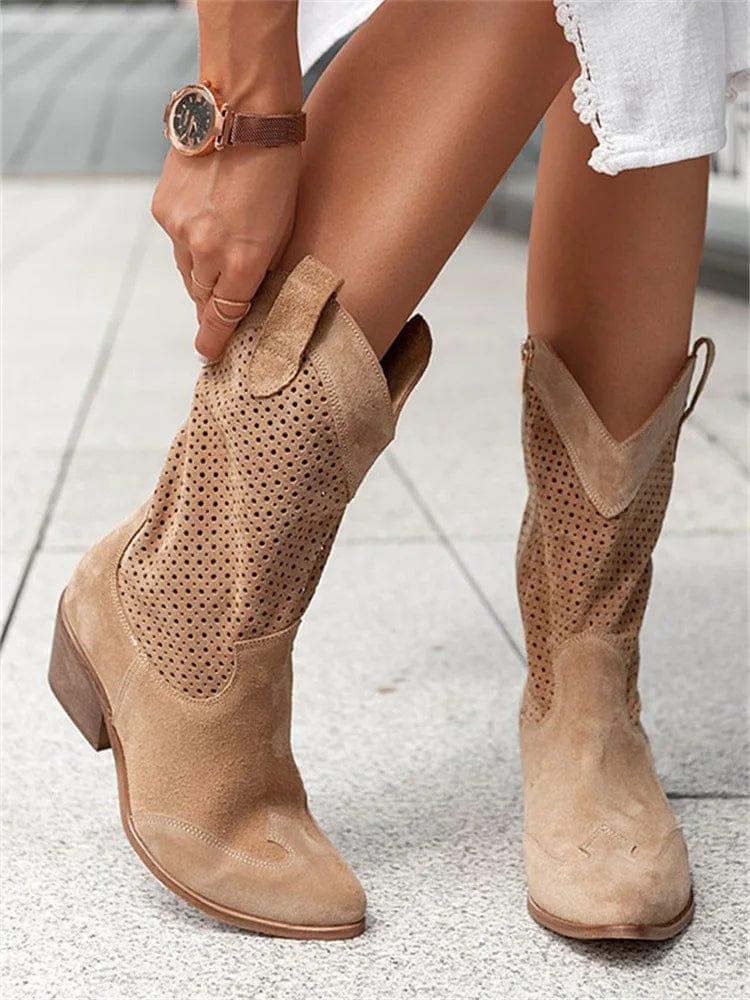 Valentina | Perforated Block Heel Cowboy Boots for Women