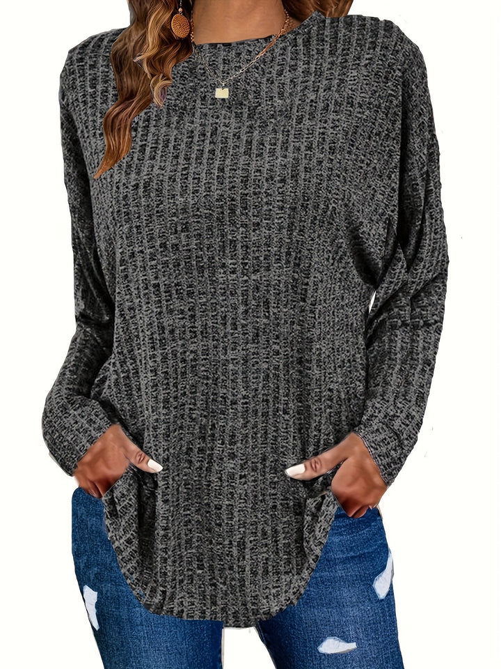 Marisol | Women's Waffle Knit Curved Hem Tunic Sweater