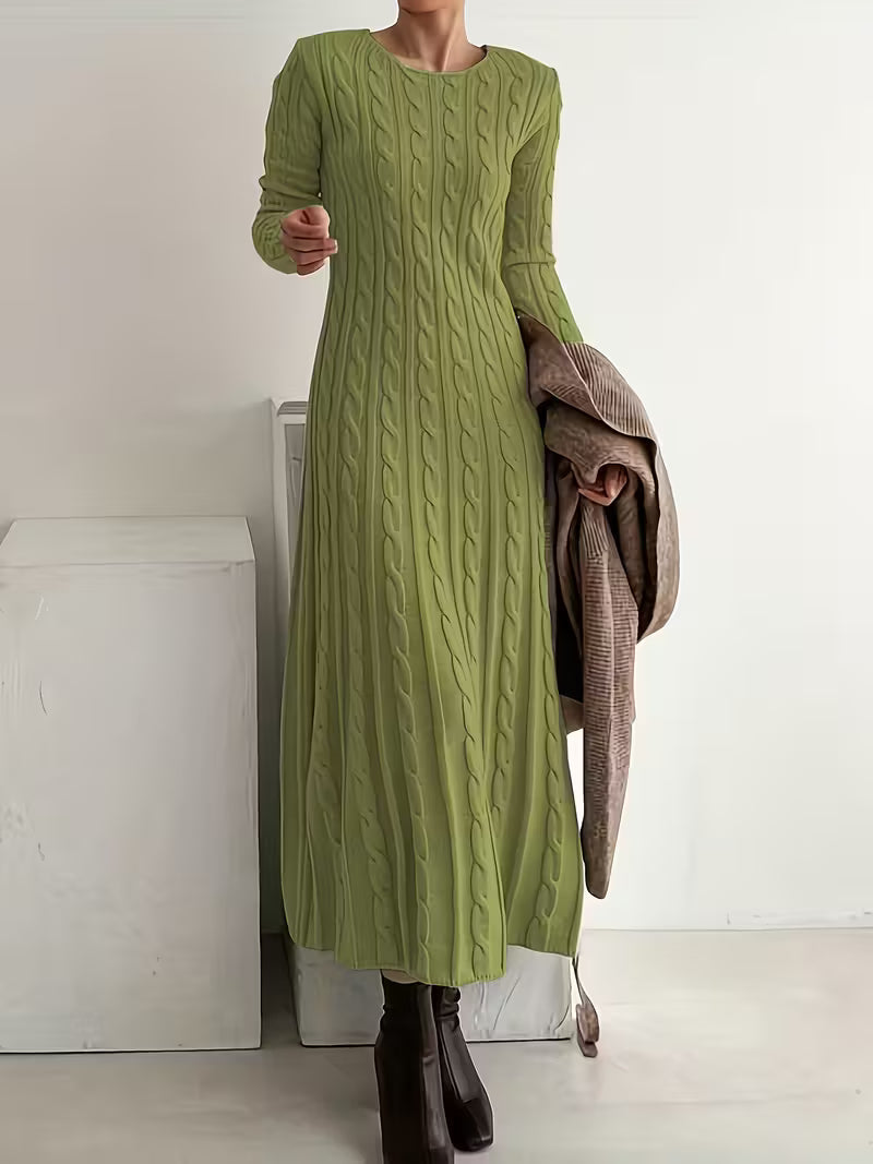 Olivia | Women's Cable Knit Maxi Dress with Long Sleeves