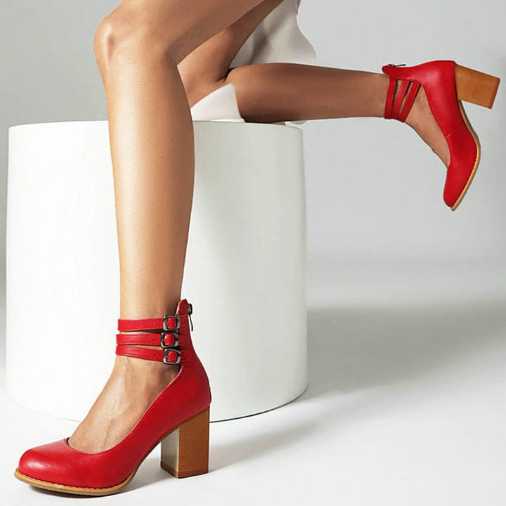 Johanna | Triple Buckle Block Heel Ankle Boots for Women