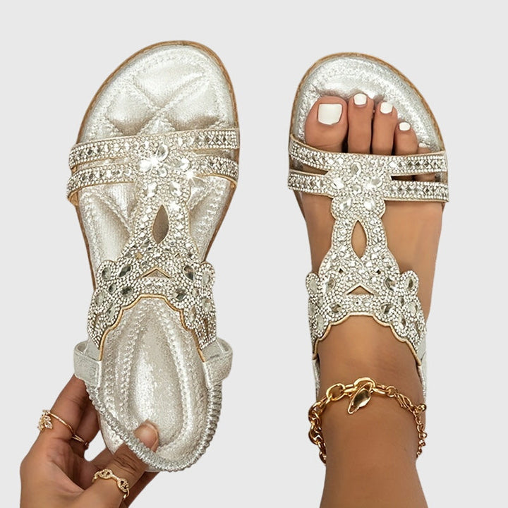 Rhinestone Embellished Boho Flat Sandal - Vacation Resort
